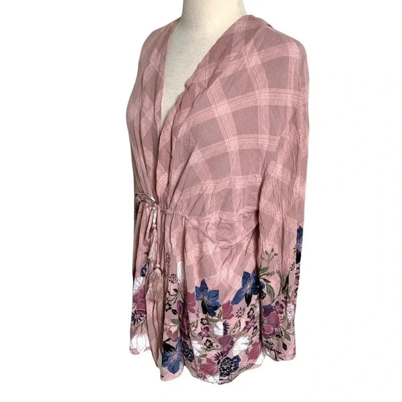 American Rag XS pink‎ boho drawstring waist kimono with bell sleeves - Picture 2 of 6